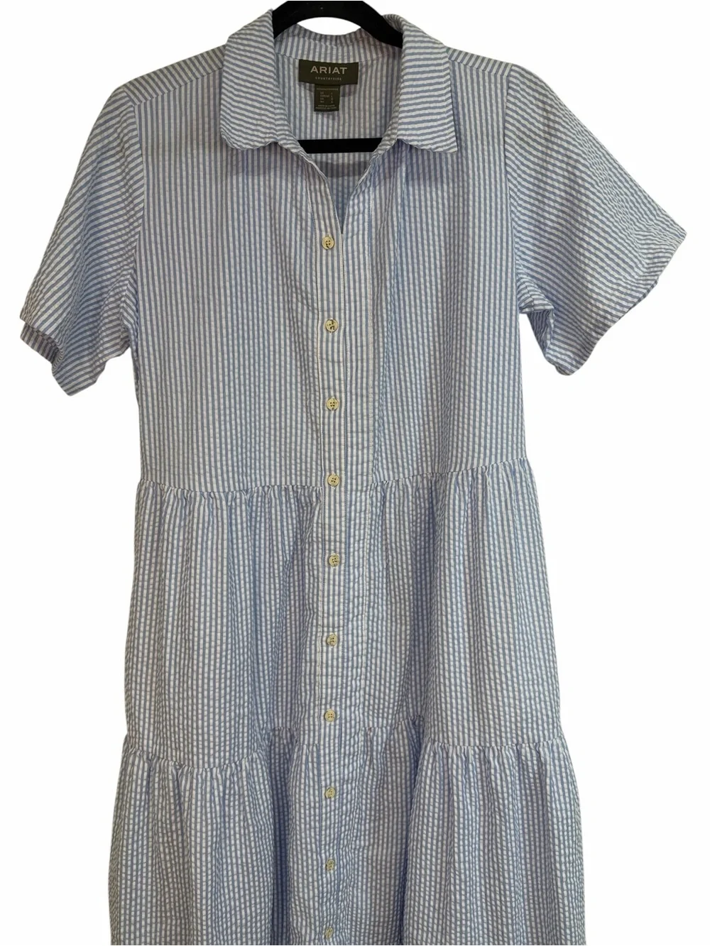 Ariat Countryside Blue Seersucker Tiered Midi Dress Cottagecore Size Large - Picture 6 of 11